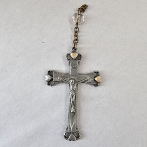 French Antique Crucifix 2”Pendant Cross Necklace Rosary Victorian